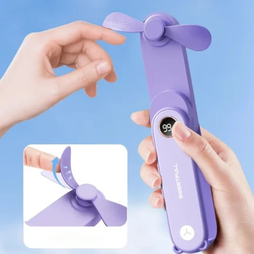 Mini ventilateur de poche 3 en 1 – Refroidissement instantané nomade – USB rechargeable, miroir & lumière intégrés