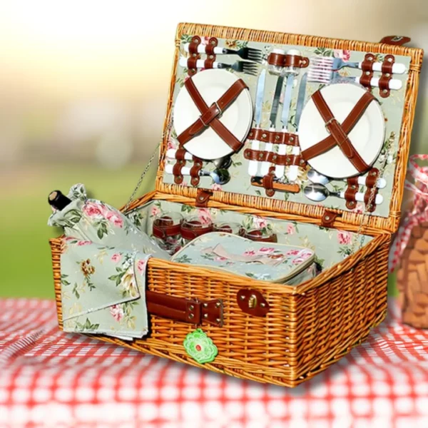 Panier pique-nique isotherme avec vaisselle – Repas frais et organisés en plein air – Idéal sorties en famille – Image 5