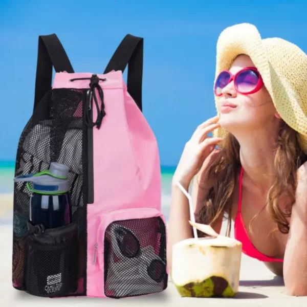 Sac à dos de plage en maille – Ultra léger et respirant, idéal pour serviettes mouillées et sable – Image 5