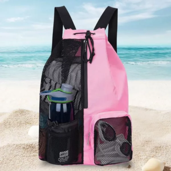 Sac à dos de plage en maille – Ultra léger et respirant, idéal pour serviettes mouillées et sable – Image 6