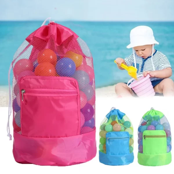 Sac en maille pour rangement de jouets de plage – Séchage rapide et sable filtré, idéal vacances enfants – Image 2