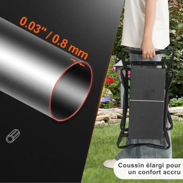 Tabouret de jardin pliable avec coussin genoux – Confort optimal pour jardiner sans douleur – Léger et facile à ranger – Image 6