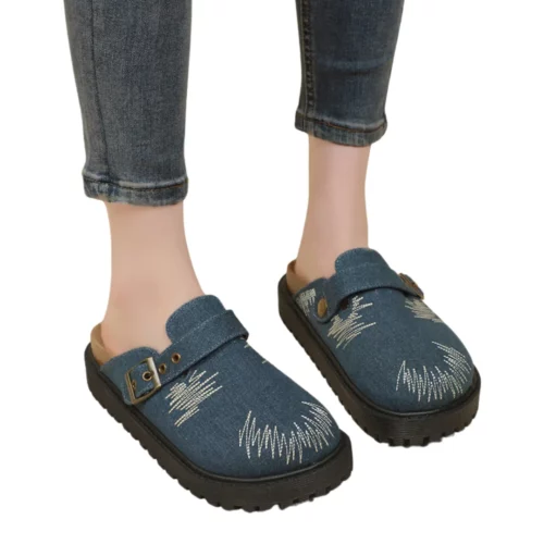 Mules plateforme motif couture femme