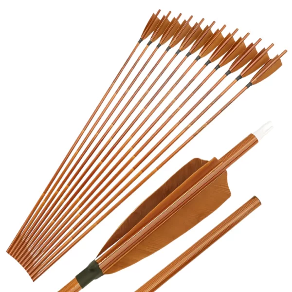 Lot de flèches bois avec plumes naturelles