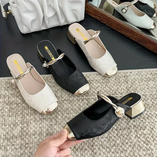 Mules chic bout doré fleur femme