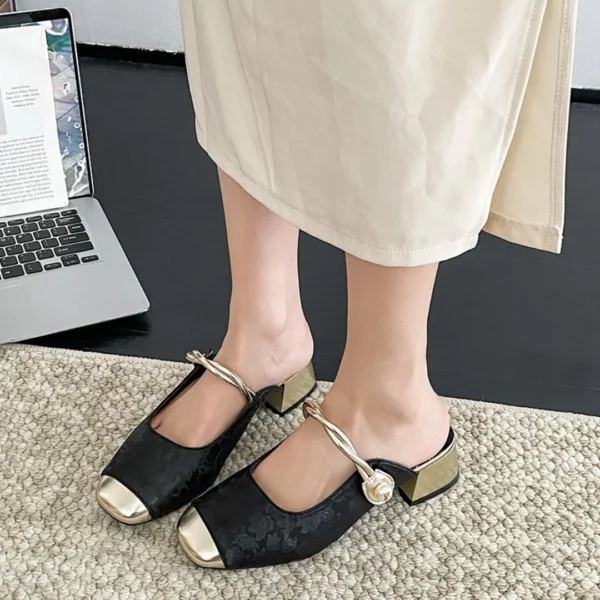 Mules chic bout doré fleur femme – Image 2
