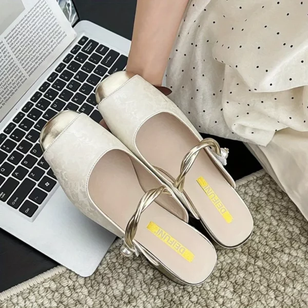 Mules chic bout doré fleur femme – Image 3