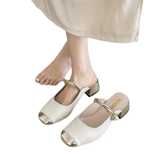 Mules chic bout doré fleur femme – Image 4