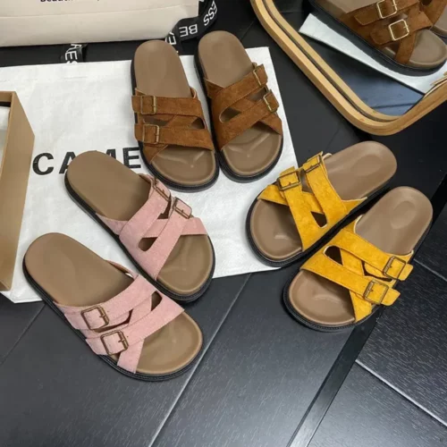 Mules double boucle en suédine