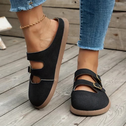 Mules double bride effet daim femme