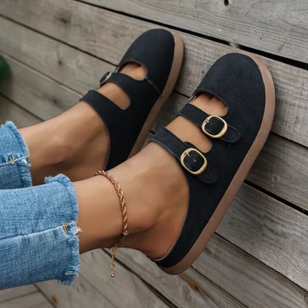 Mules double bride effet daim femme – Image 2