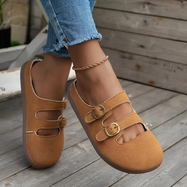 Mules double bride effet daim femme – Image 4