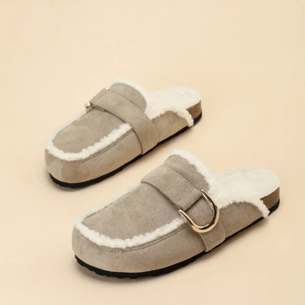 Mules fourrées suédine boucle dorée – Image 6