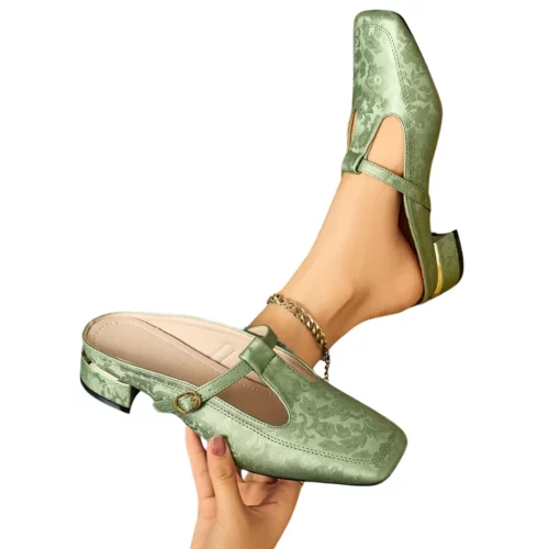Mules satinées bride talon carré femme
