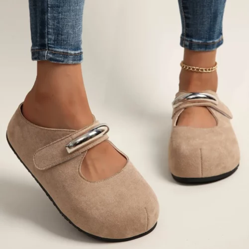 Mules suédine boucle métal brillante