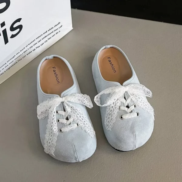 Mules suédine lacets ruban dentelle – Image 2