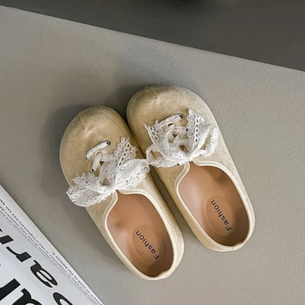 Mules suédine lacets ruban dentelle – Image 3