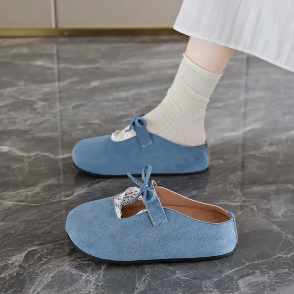 Mules suédine nœud dentelle femme – Image 3