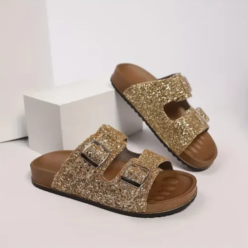 Sandales pailletées avec bretelles à boucle réglables