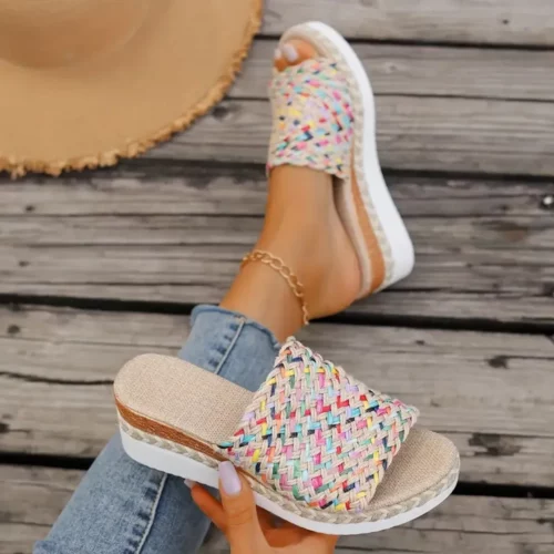 Sandales plateforme femme tressage multicolore