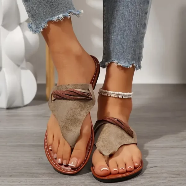 Tongs bohèmes cuir souple femme – Image 3