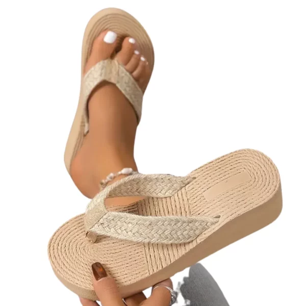 Tongs compensées tressées semelle épaisse femme – Image 2