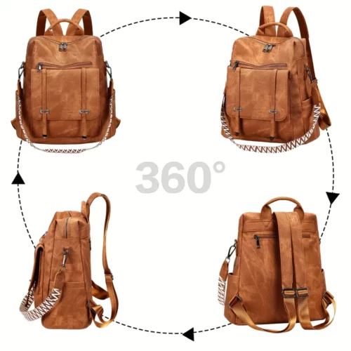 Sac à dos femme urbain léger en simili cuir marron – style élégant et anti-vol