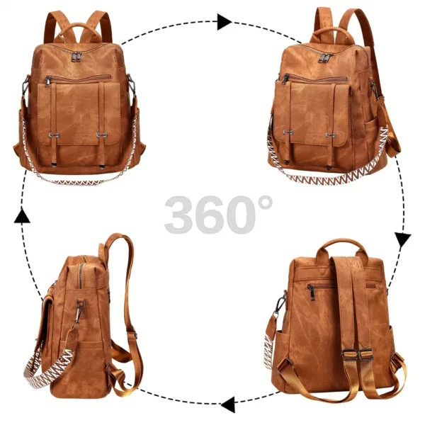 Sac à dos femme urbain léger en simili cuir marron – style élégant et anti-vol