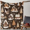Couverture de Noël en flanelle douce – Motif maisons enneigées et sapins
