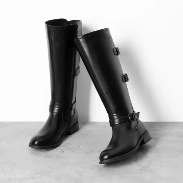 Bottes femme à talon bas avec zip latéral – style équestre rétro dépliable
