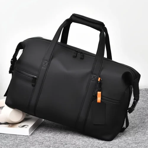 Sac week-end femme en nylon imperméable noir – bandoulière amovible renforcée