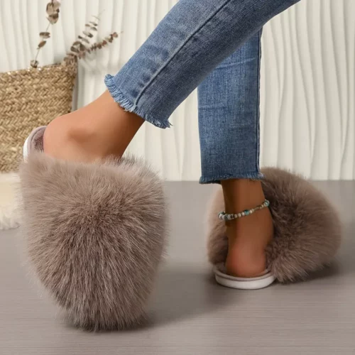 Chaussons femme en fausse fourrure douce – pantoufles d'intérieur confortables