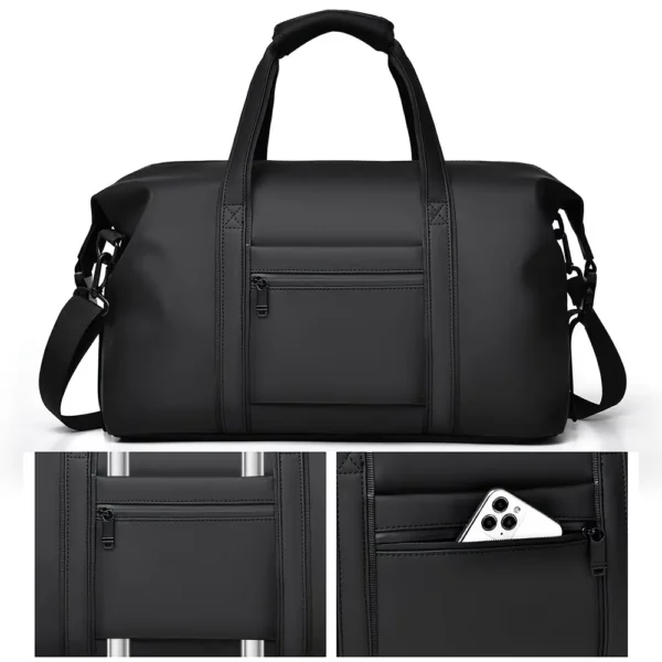 Sac week-end femme en nylon imperméable noir – bandoulière amovible renforcée