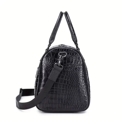 Sac week-end femme en cuir véritable motif crocodile – élégant et spacieux noir