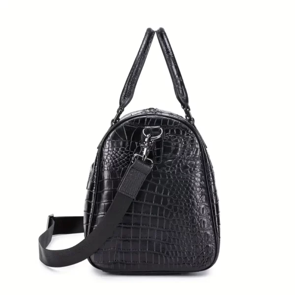 Sac week-end femme en cuir véritable motif crocodile – élégant et spacieux noir