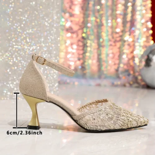 Escarpins mariage femme à talon bas pailletés – bout pointu élégant et confortables