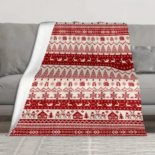 Plaid de Noël en flanelle douce – couverture chaude à motif festif cosy