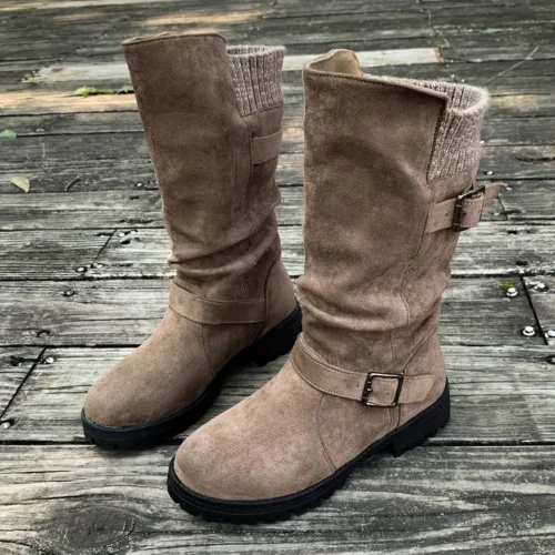 Bottes western femme à talon épais – design froncé été 2025, bout rond confort
