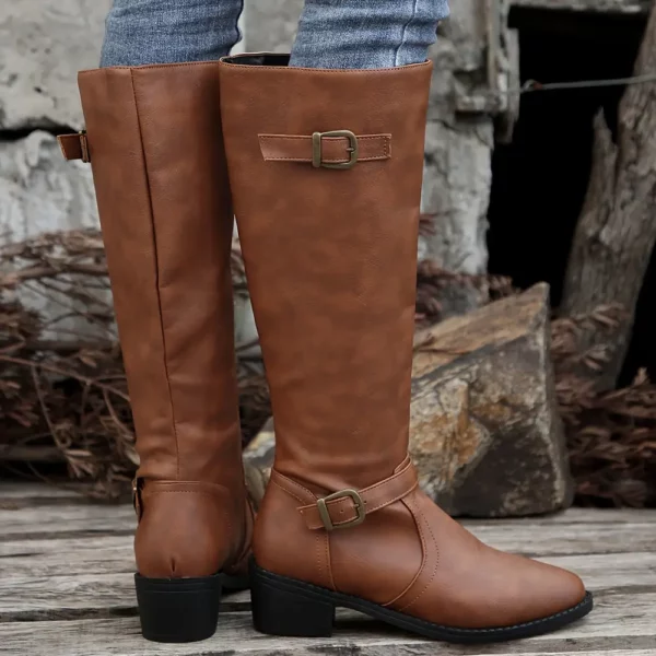 Bottes cavalières femme en cuir synthétique noir – style vintage élégant
