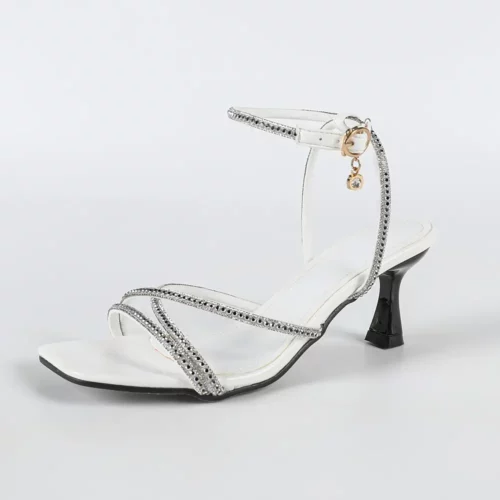 Sandales à talon carré femme – strass scintillants et confort mariage