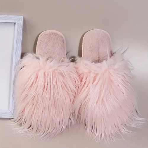 Chaussons femme en fausse fourrure peluche – intérieur chaud et confort moelleux