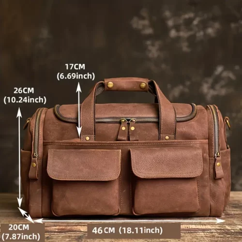 Sac week-end femme en cuir souple – grand sac de voyage avec poches zippées