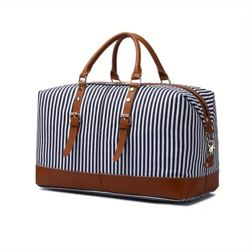 Sac week-end femme convertible en tissu résistant à rayures – style sport chic