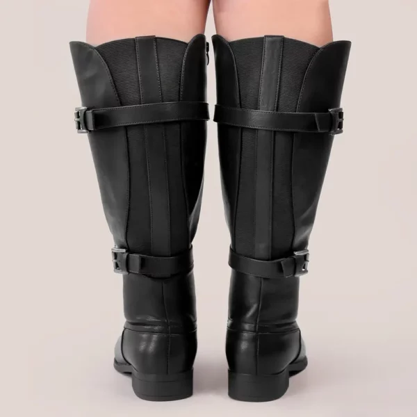 Bottes femme à tige large en simili cuir – bout rond, talon épais, style élégant