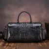 Sac week-end femme en cuir véritable motif crocodile – élégant et spacieux noir