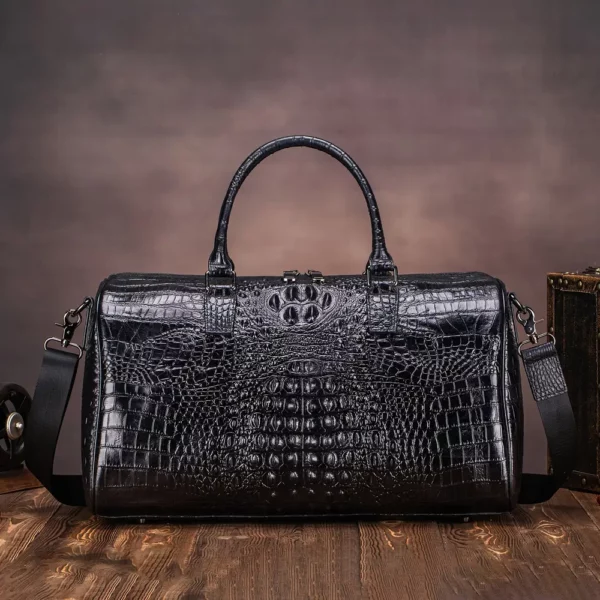 Sac week-end femme en cuir véritable motif crocodile – élégant et spacieux noir