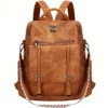 Sac à dos femme urbain léger en simili cuir marron – style élégant et anti-vol