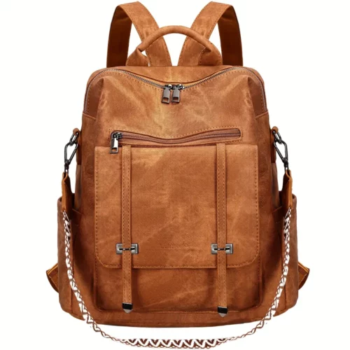 Sac à dos femme urbain léger en simili cuir marron – style élégant et anti-vol