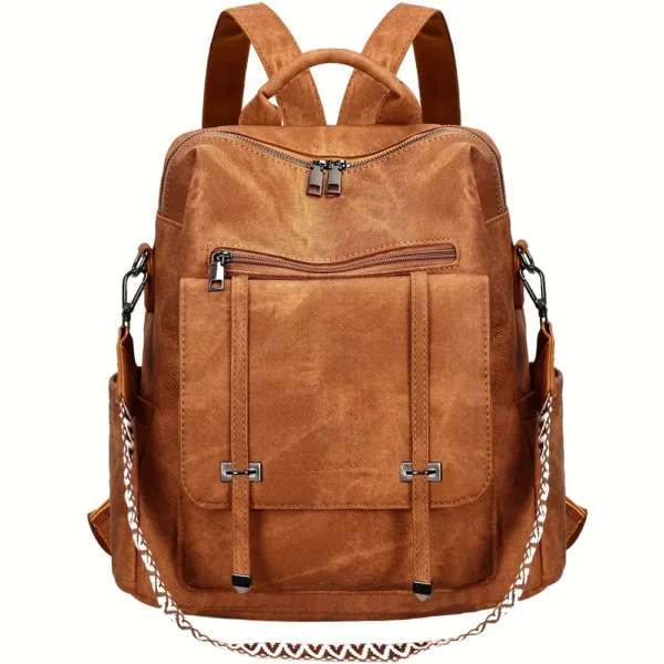 Sac à dos femme urbain léger en simili cuir marron – style élégant et anti-vol