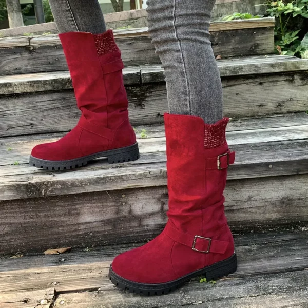 Bottes western femme à talon épais – design froncé été 2025, bout rond confort